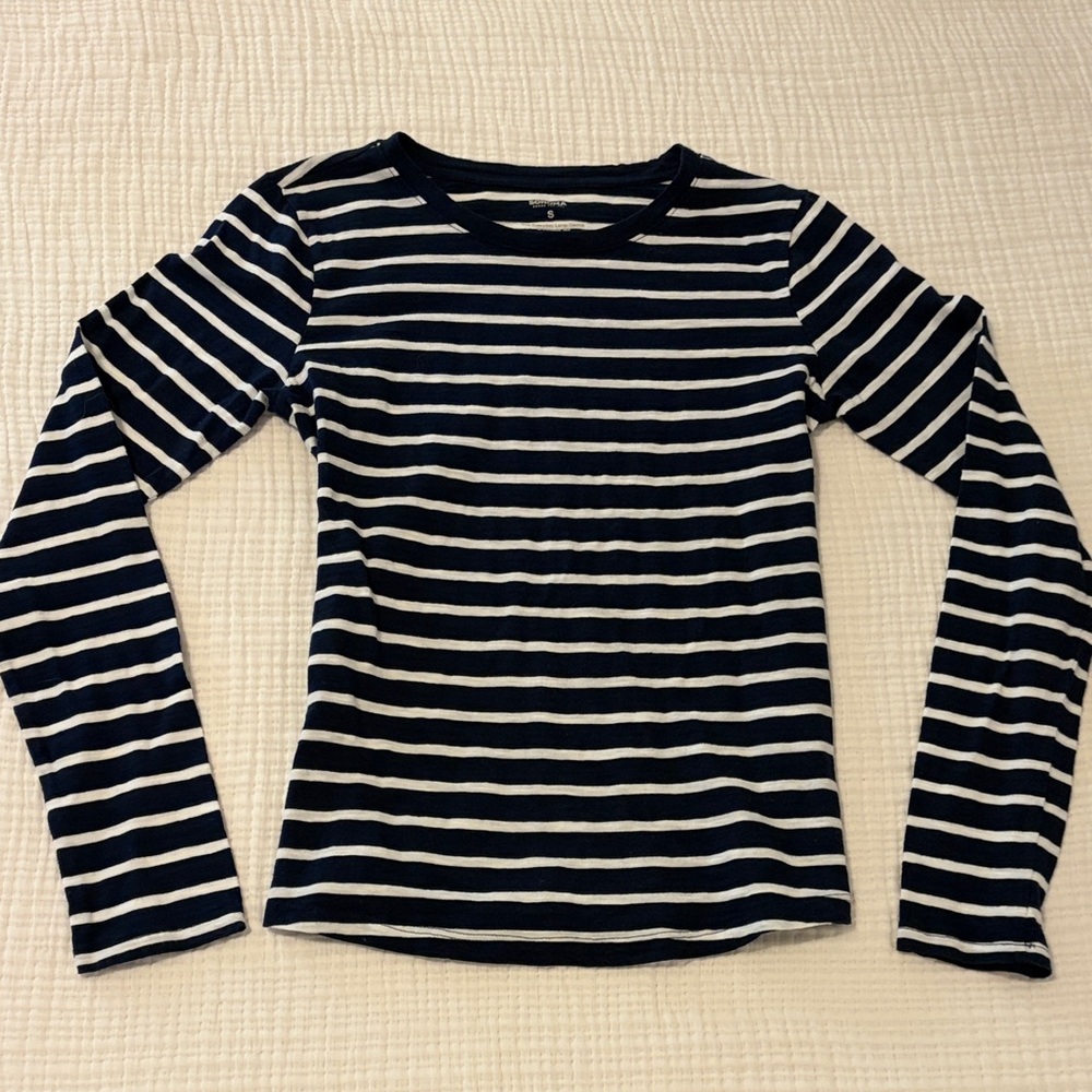 Navy and White Striped Long Sleeve Tee